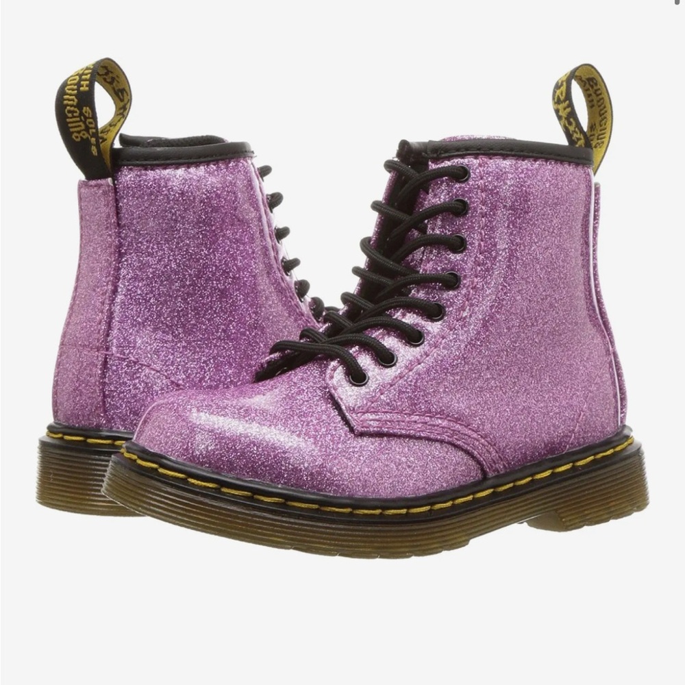 Dr. Martens Pink Glitter Patent combat boots 10
